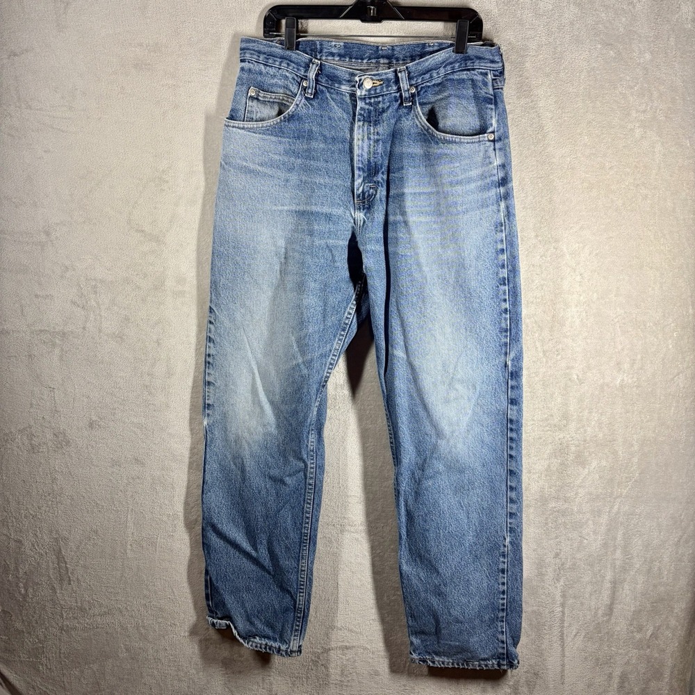 Wrangler Distressed Relaxed Jeans 34 x 32 Straight Leg Faded Americana Workwear